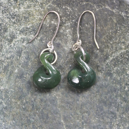 Twist Earrings carved from Kawakawa Pounamu - NZ Greenstone