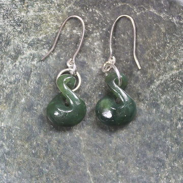 Twist Earrings carved from Kawakawa Pounamu - NZ Greenstone