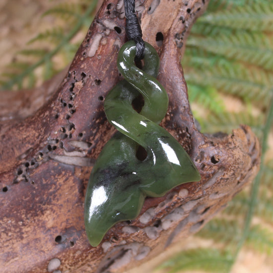 Whale Tail carved from Rimu Pounamu - NZ Greenstone