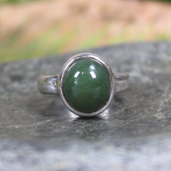 Sterling Silver Kawakawa Pounamu Ring - NZ Greenstone