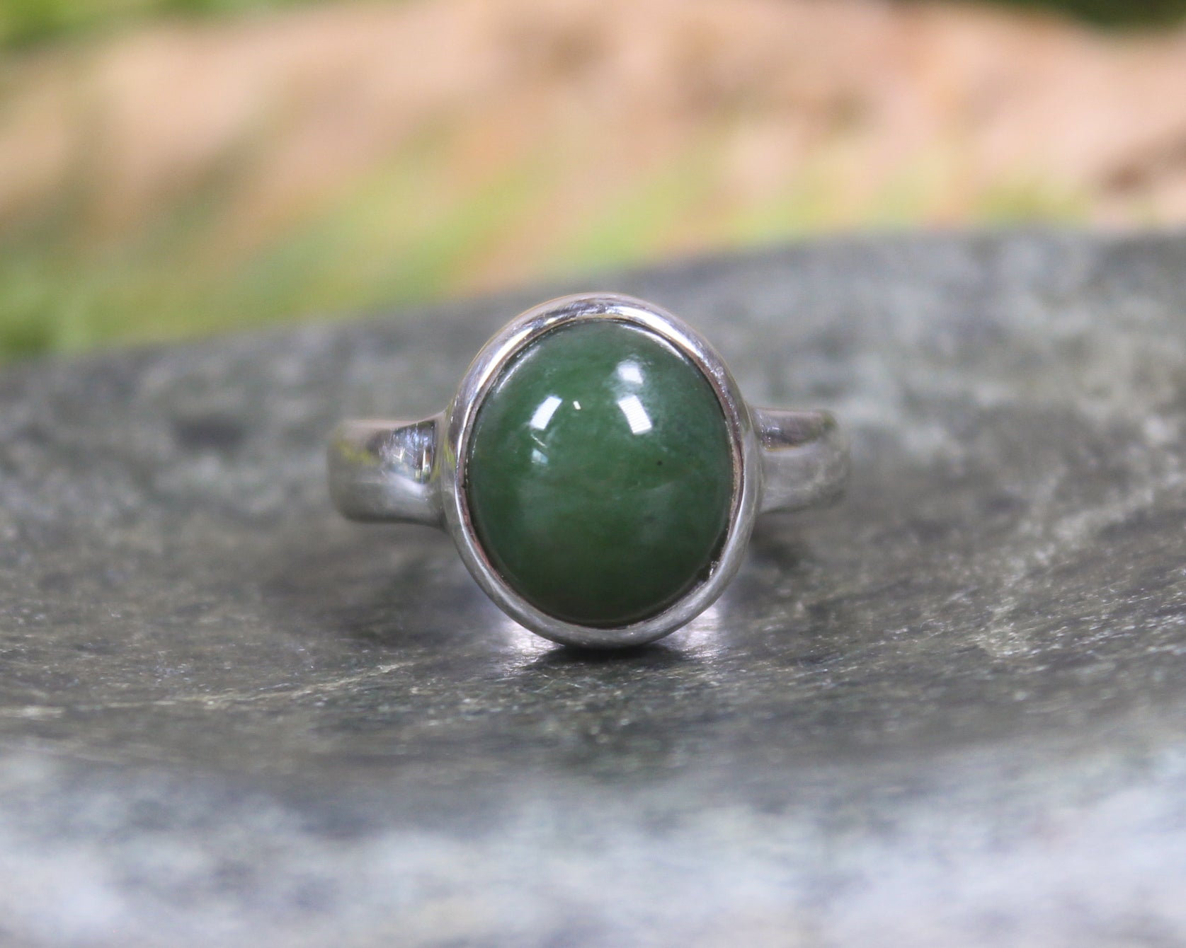 Sterling Silver Kawakawa Pounamu Ring - NZ Greenstone