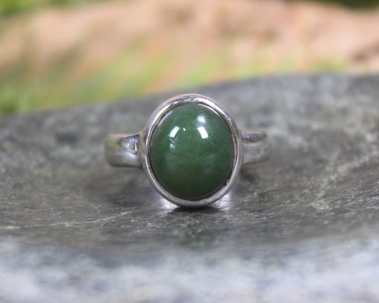 Sterling Silver Kawakawa Pounamu Ring - NZ Greenstone