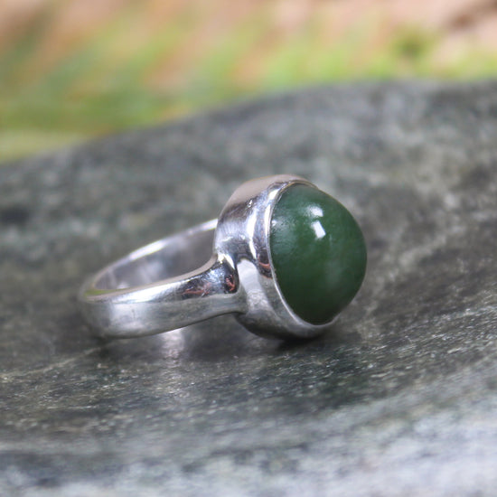 Sterling Silver Kawakawa Pounamu Ring - NZ Greenstone