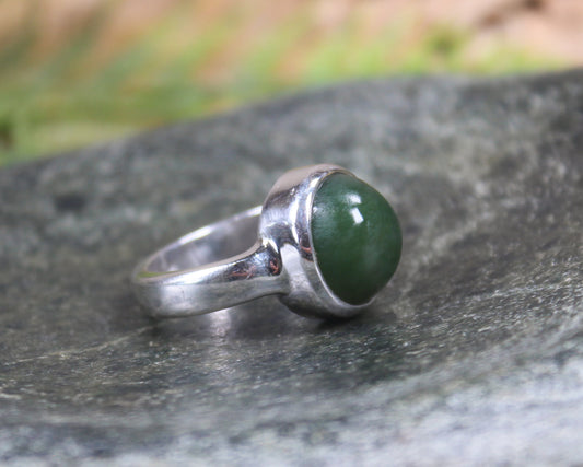 Sterling Silver Kawakawa Pounamu Ring - NZ Greenstone