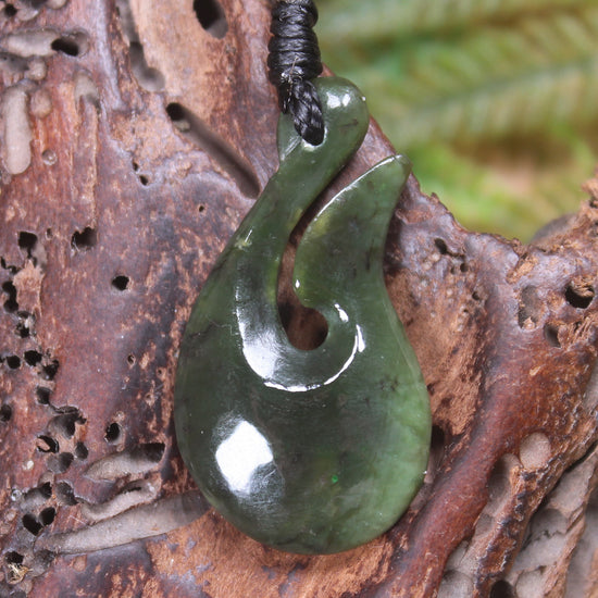 Hei Matau carved from Rimu Pounamu - NZ Greenstone