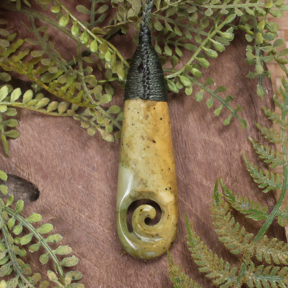 Raukaraka Pounamu Roimata with Koru Pendant - NZ Greenstone
