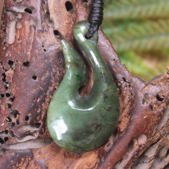 Hei Matau carved from Rimu Pounamu - NZ Greenstone