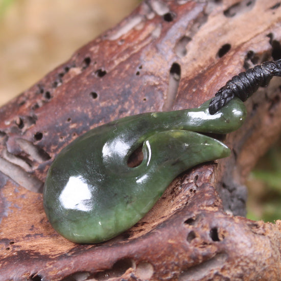 Hei Matau carved from Rimu Pounamu - NZ Greenstone