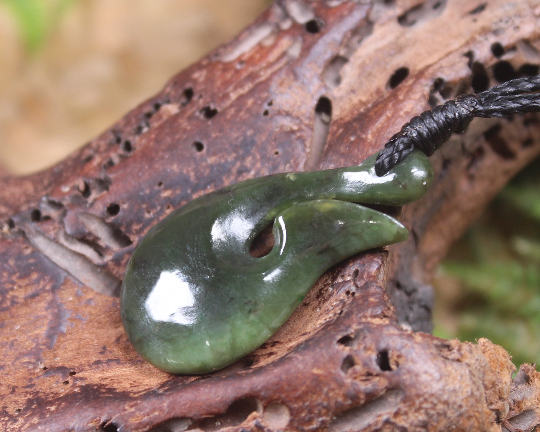 Hei Matau carved from Rimu Pounamu - NZ Greenstone