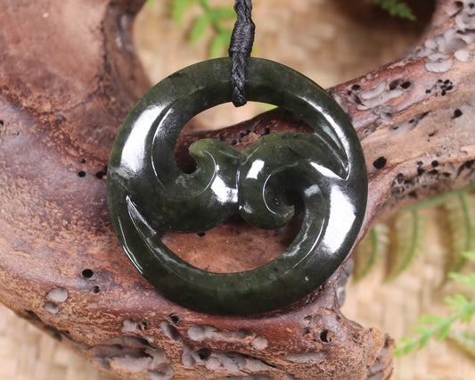 Koru carved from Rimu Pounamu - NZ Greenstone