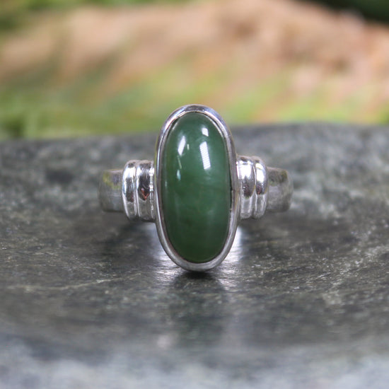 Sterling Silver Kawakawa Pounamu Ring - NZ Greenstone