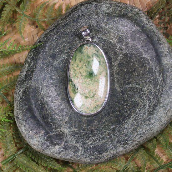 Sterling Silver Greenstone Pendant carved from Flower Jade Pounamu - NZ Greenstone