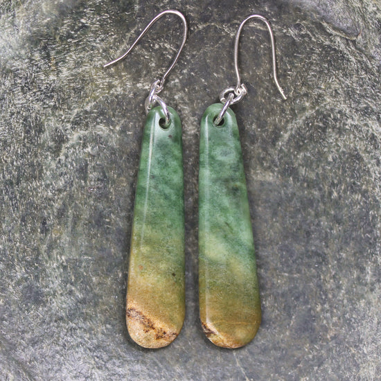 Roimata or Teardrop earrings carved from Flower Jade Pounamu - NZ Greenstone