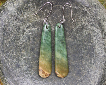 Roimata or Teardrop earrings carved from Flower Jade Pounamu - NZ Greenstone