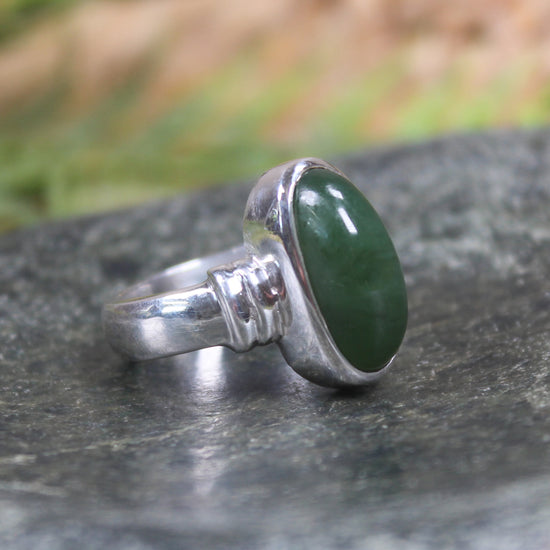 Sterling Silver Kawakawa Pounamu Ring - NZ Greenstone