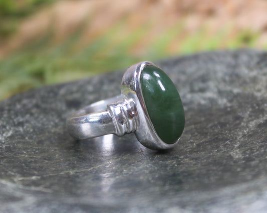 Sterling Silver Kawakawa Pounamu Ring - NZ Greenstone