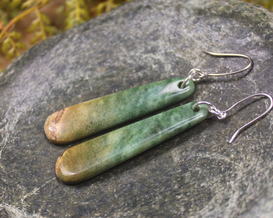 Roimata or Teardrop earrings carved from Flower Jade Pounamu - NZ Greenstone