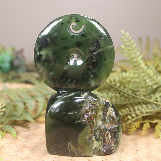 Koru sculpture carved from Kawakawa Pounamu - NZ Greenstone