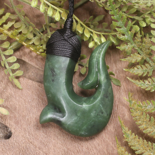 Hei Matau or Fish Hook carved from Hapopo Pounamu - NZ Greenstone
