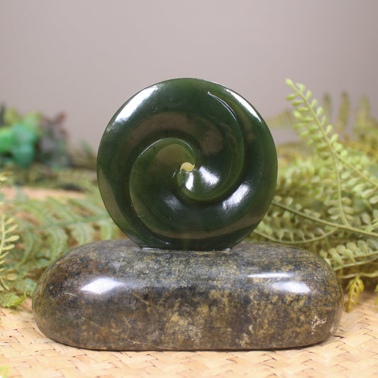 Koru sculpture carved from Kawakawa Pounamu - NZ Greenstone