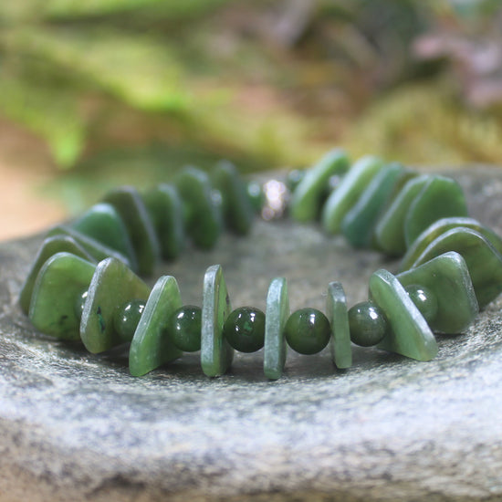 Kawakawa Pounamu Sterling Silver beaded bracelet - NZ Greenstone