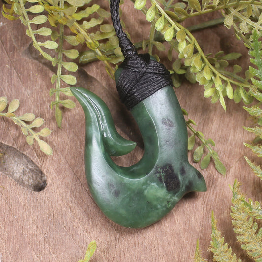 Hei Matau or Fish Hook carved from Hapopo Pounamu - NZ Greenstone