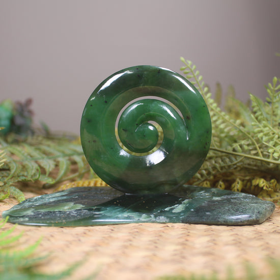 Koru sculpture carved from Hapopo Pounamu - NZ Greenstone