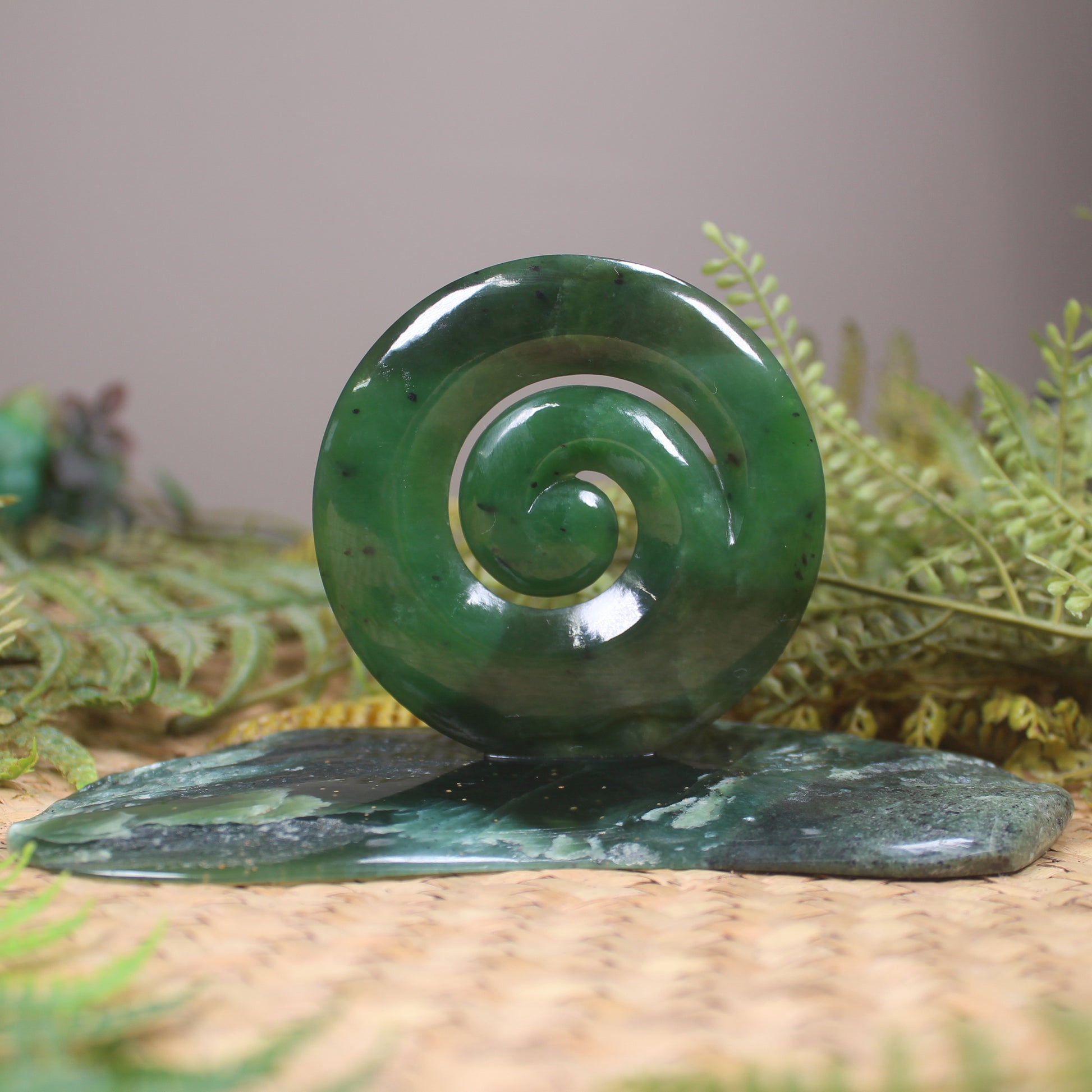 Koru sculpture carved from Hapopo Pounamu - NZ Greenstone