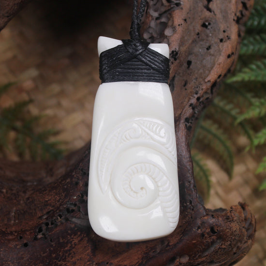 Toki or Adze with Koru carved from Beef Bone