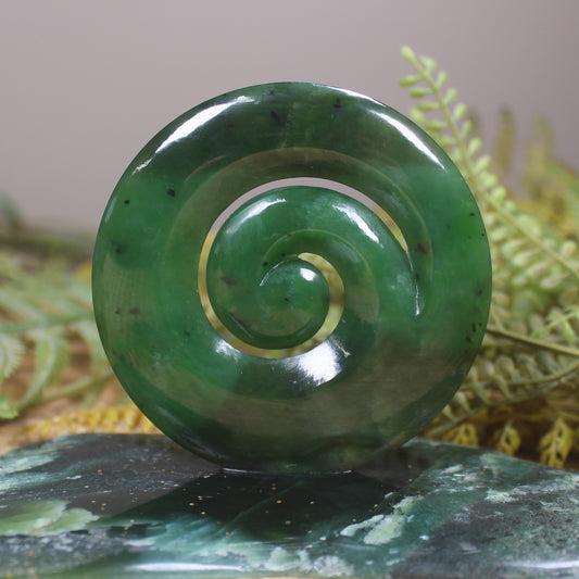 Koru sculpture carved from Hapopo Pounamu - NZ Greenstone