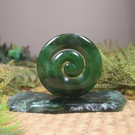 Koru sculpture carved from Hapopo Pounamu - NZ Greenstone
