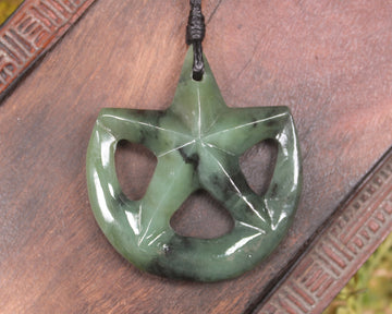 Whetumarama or Ratana Star Symbol carved from Hapopo Pounamu - New Zealand Greenstone