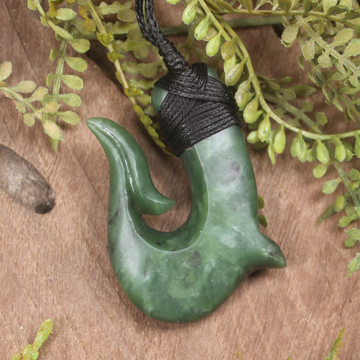 Hei Matau or Fish Hook carved from Hapopo Pounamu - NZ Greenstone