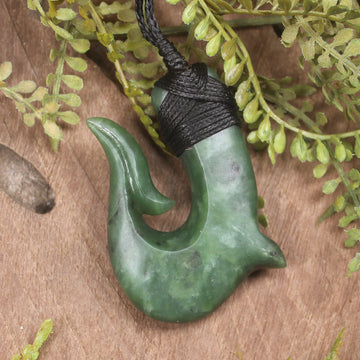 Hei Matau or Fish Hook carved from Hapopo Pounamu - NZ Greenstone