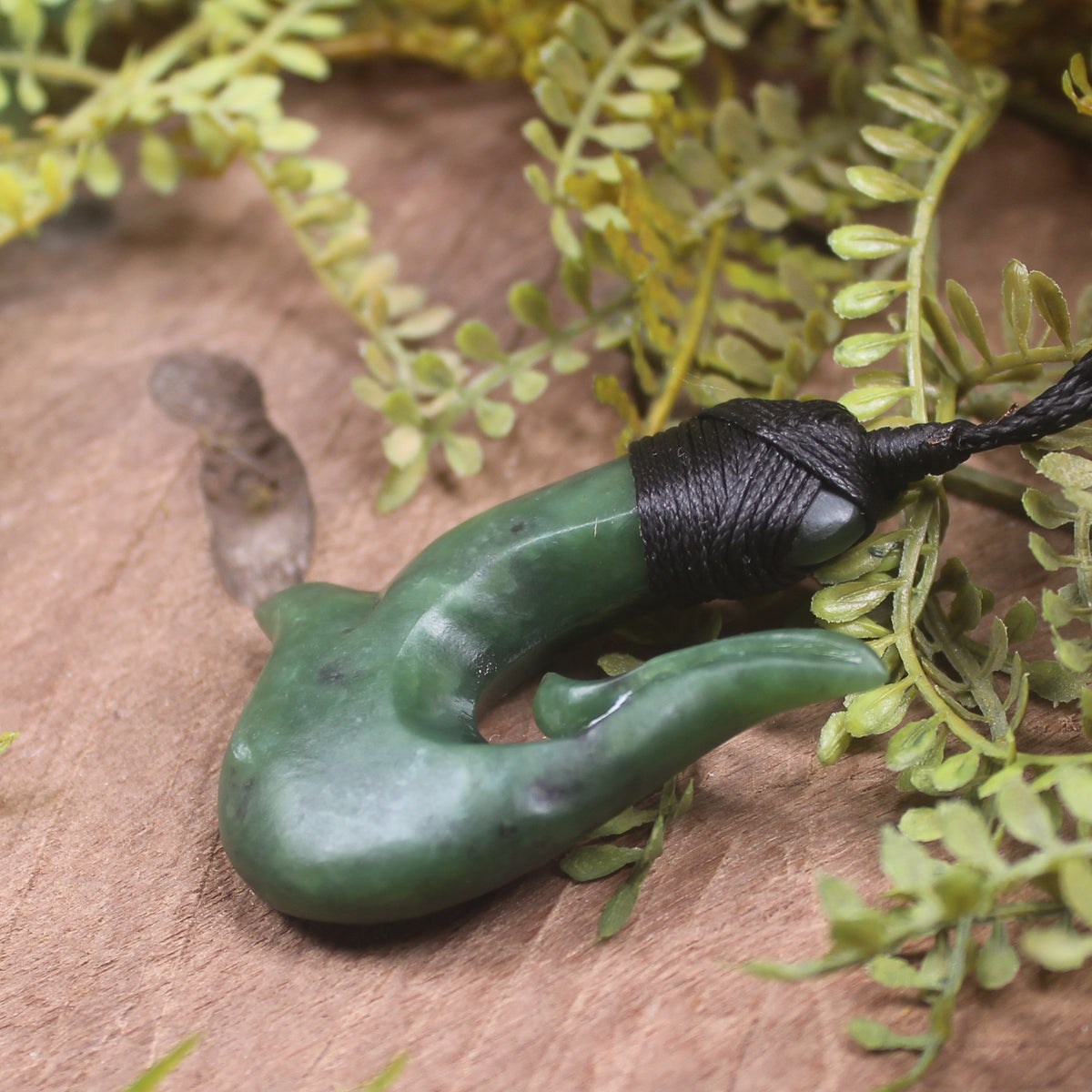 Hei Matau or Fish Hook carved from Hapopo Pounamu - NZ Greenstone