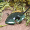 Heart with Koru carved from Flower Jade Pounamu - NZ Greenstone