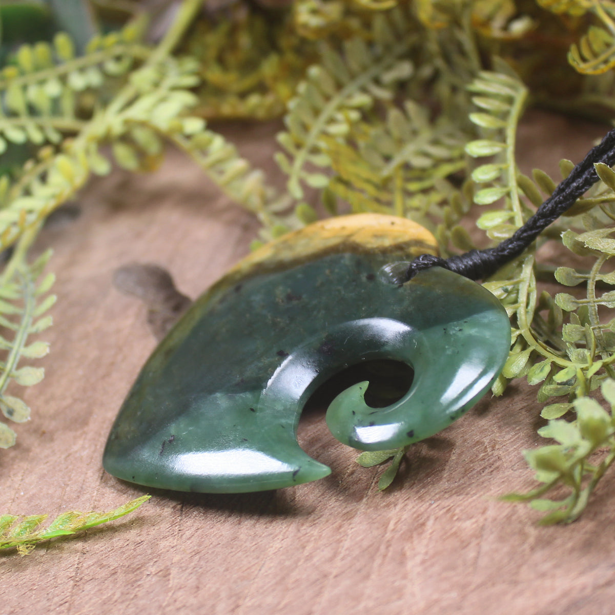 Heart with Koru carved from Flower Jade Pounamu - NZ Greenstone