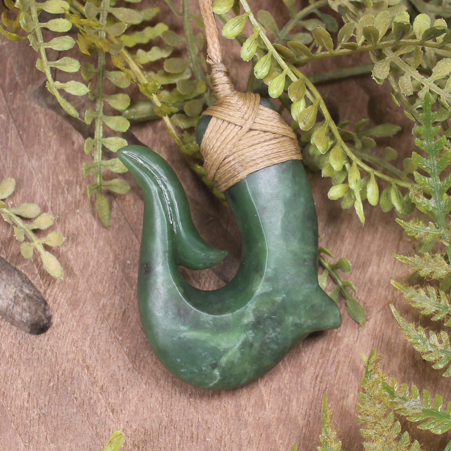 Hei Matau or Fish Hook carved from Hapopo Pounamu - NZ Greenstone