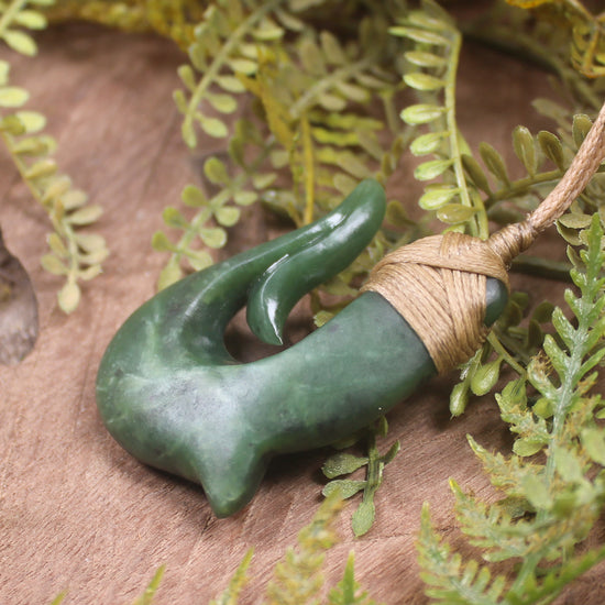 Hei Matau or Fish Hook carved from Hapopo Pounamu - NZ Greenstone