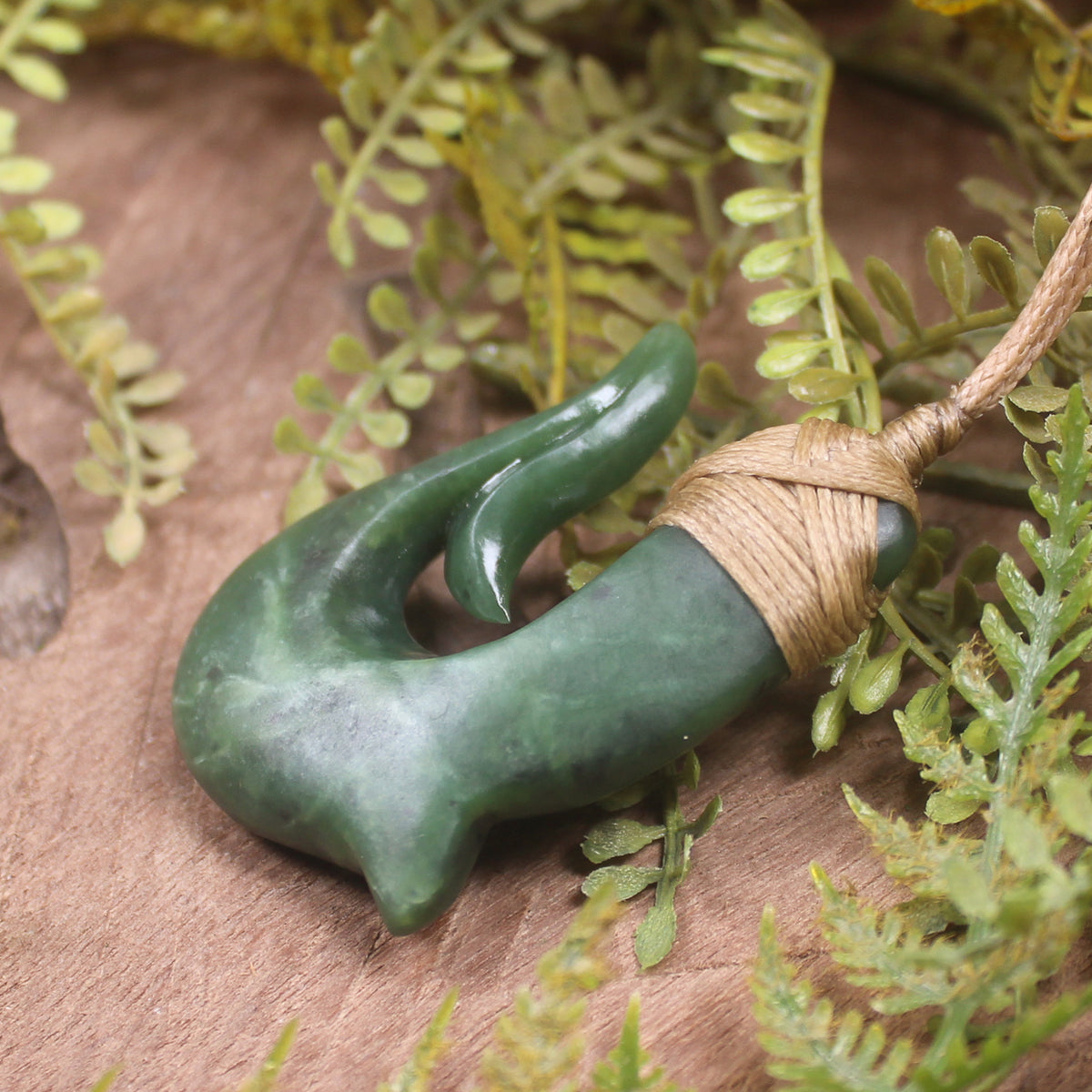 Hei Matau or Fish Hook carved from Hapopo Pounamu - NZ Greenstone