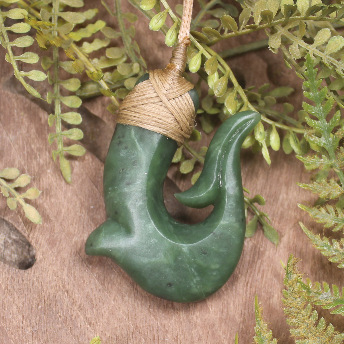 Hei Matau or Fish Hook carved from Hapopo Pounamu - NZ Greenstone