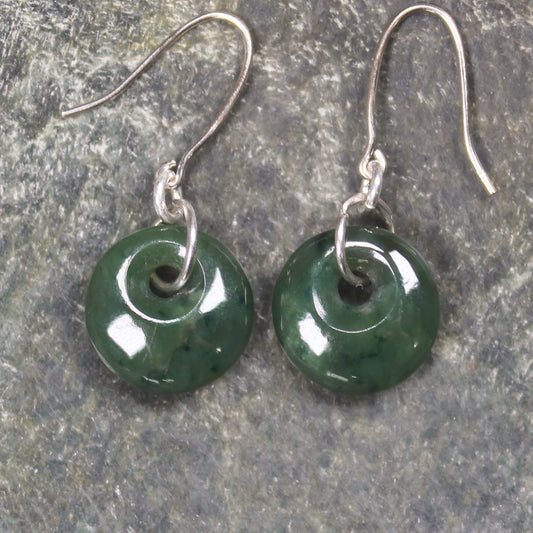 Porowhita Earrings carved from Kawakawa Pounamu - NZ Greenstone