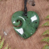 Heart with Koru carved from Hapopo Pounamu - NZ Greenstone