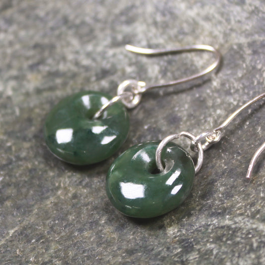 Porowhita Earrings carved from Kawakawa Pounamu - NZ Greenstone