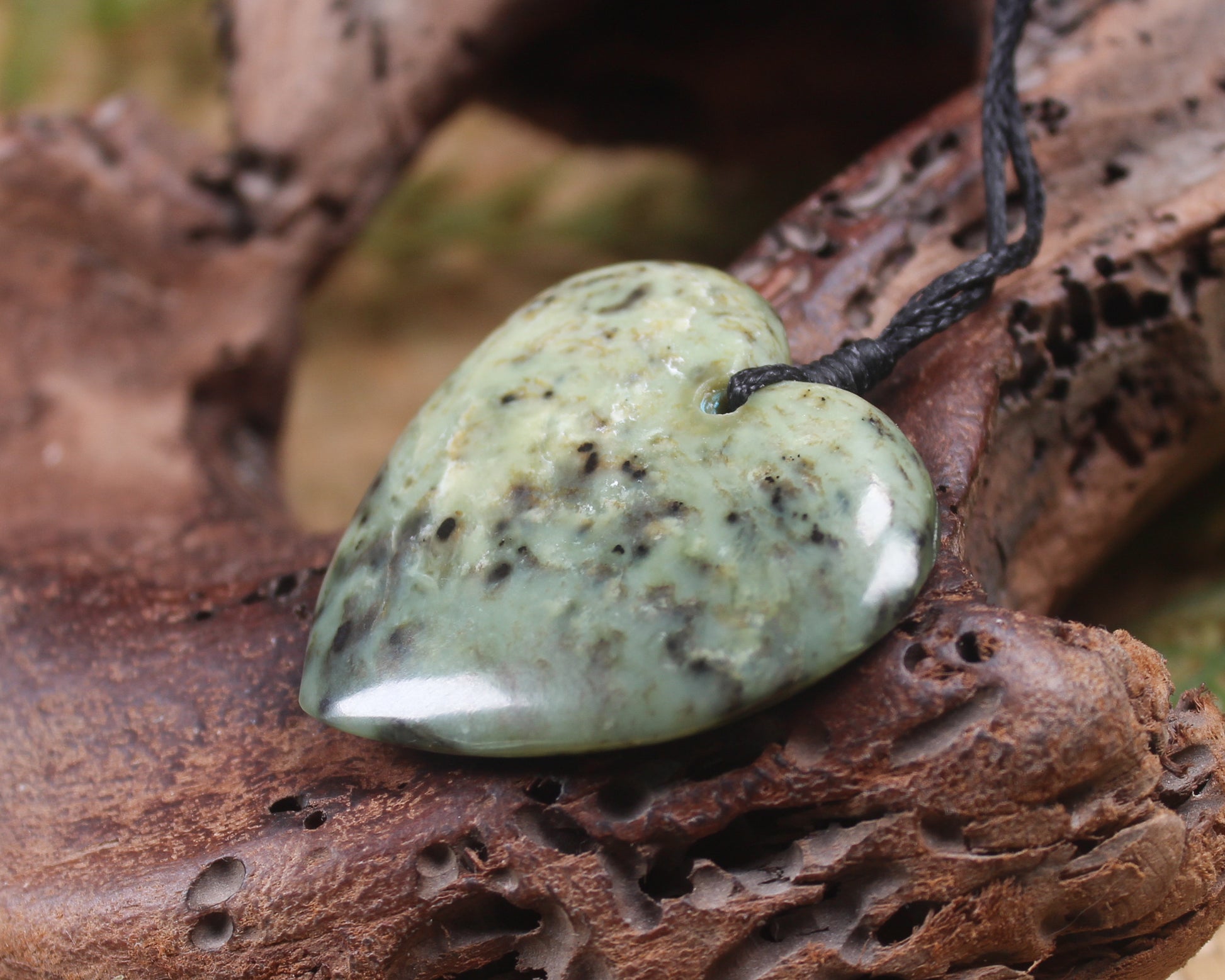 Heart carved from Rimu Pounamu - NZ Greenstone