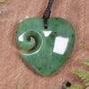 Heart with Koru carved from Hapopo Pounamu - NZ Greenstone