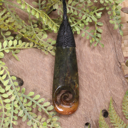 Roimata or Teardop with Koru carved from Totoweka Pounamu - NZ Greenstone