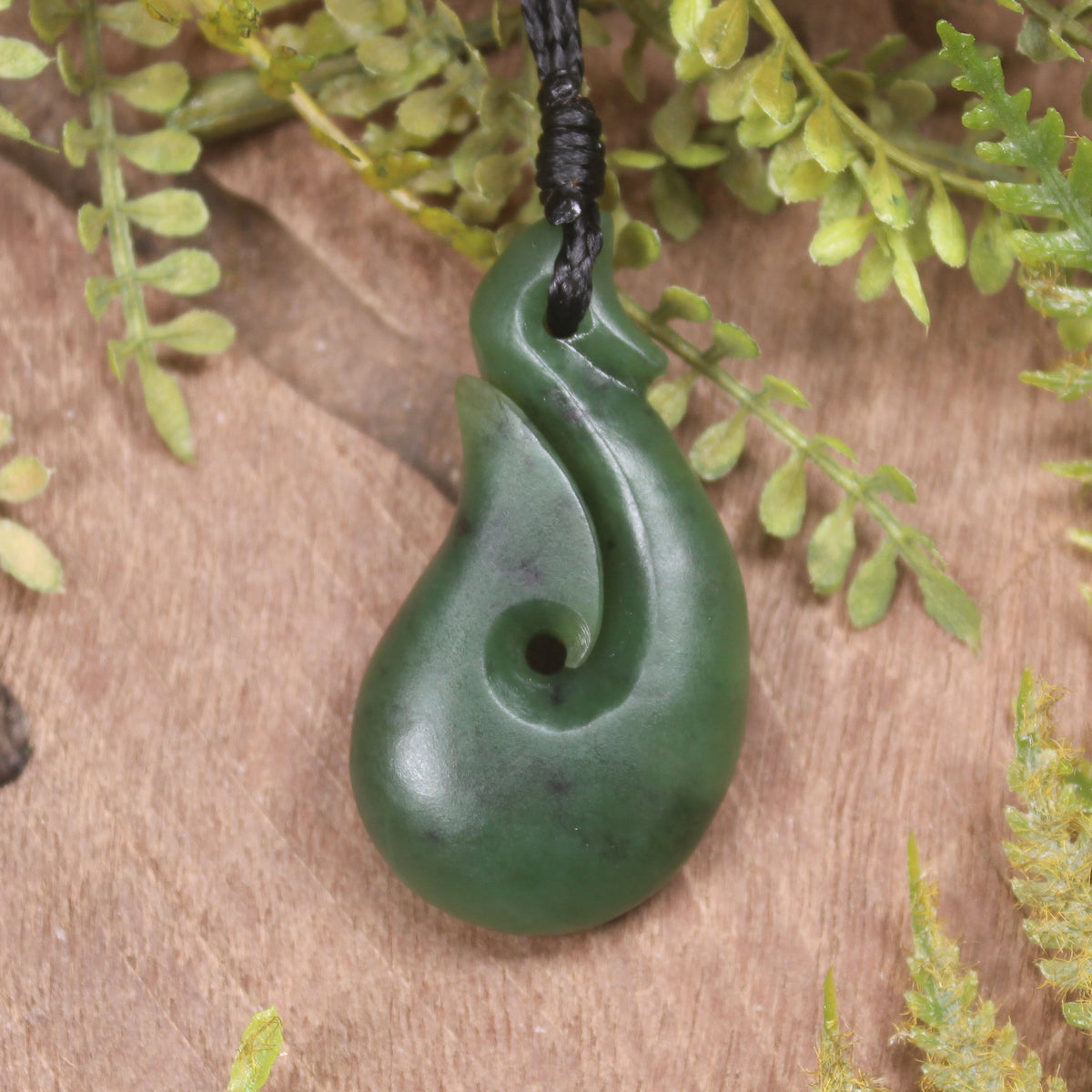 Hei Matau or Fish Hook carved from Hapopo Pounamu - NZ Greenstone