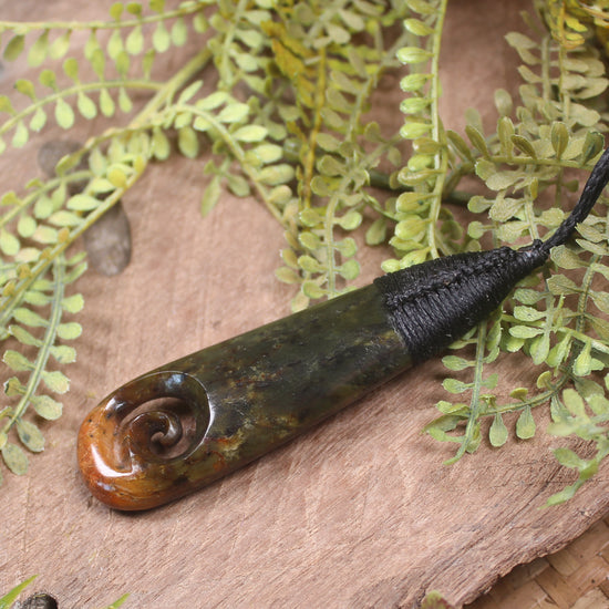 Roimata or Teardop with Koru carved from Totoweka Pounamu - NZ Greenstone