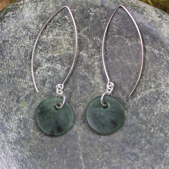 Porowhita Earrings carved from Kawakawa Pounamu - NZ Greenstone